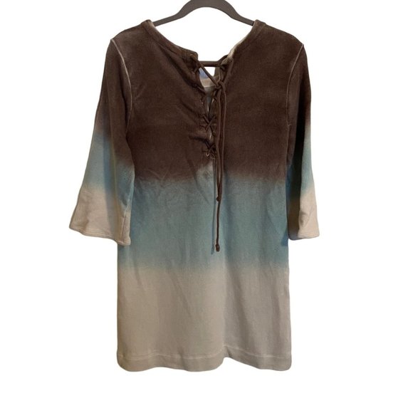 boho gorp core knit tunic size Large ombre brown blue cream tie back nwt - Picture 2 of 8